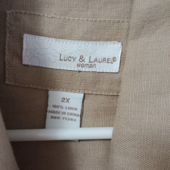 Lucy & Laurel 2X Plus Size 100% Linen Tan Utility Shacket Jacket - Picture 6 of 7